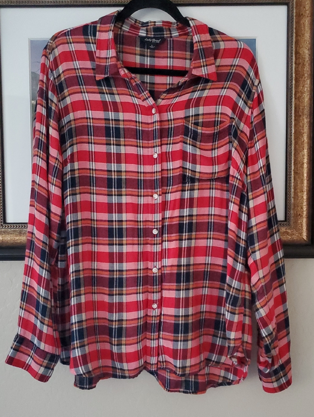 Lucky Brand Red Navy Plaid Button-Down Shirt